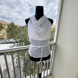 ZARA Sheer‎ Cowl Neck Tie Waist Halter Top S White